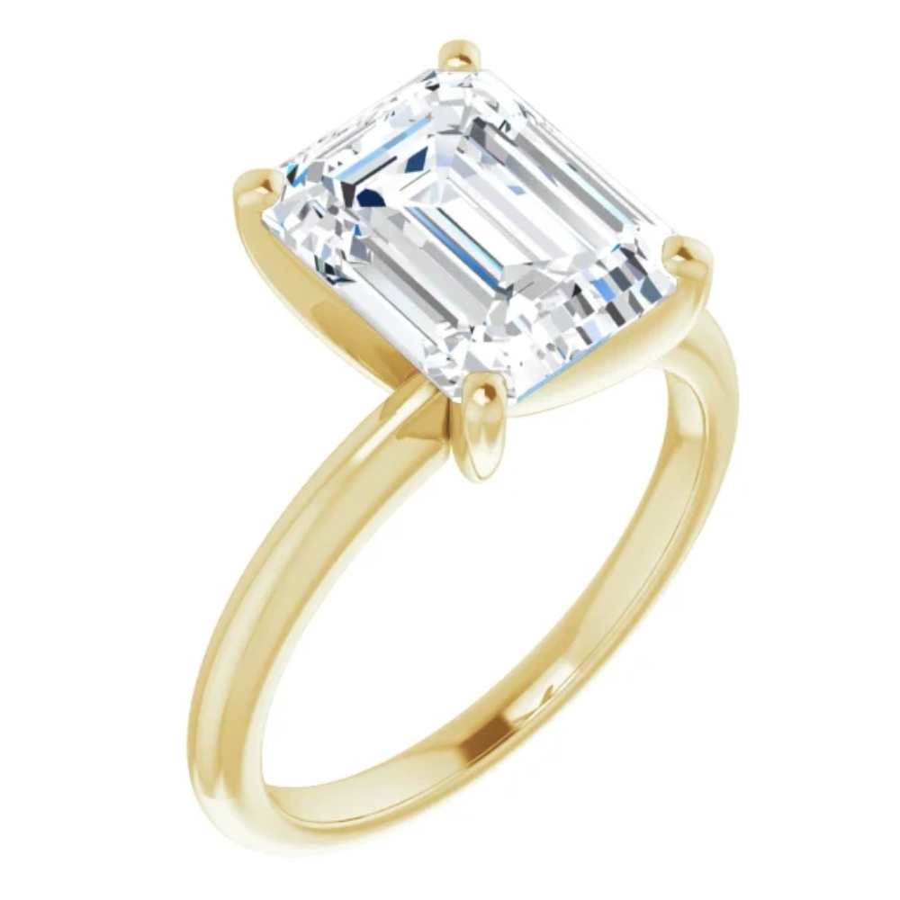4Ct Emerald Solitaire Moissanite Engagement Ring in White Yellow or Rose Gold