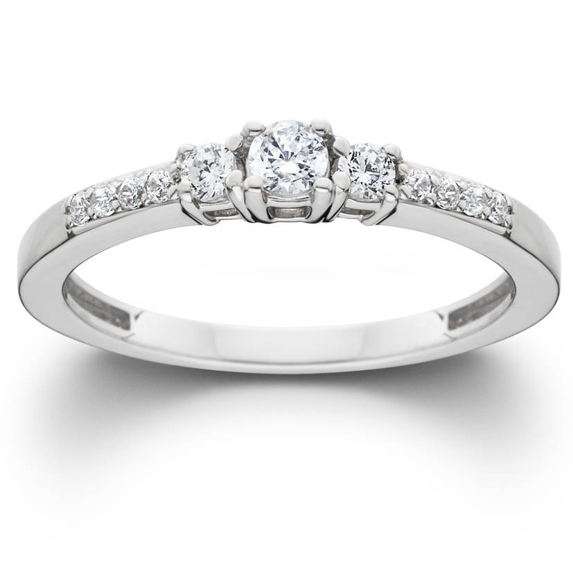 1/3ct Three Stone Round Diamond Engagement Ring 14K White Gold Size Selectable