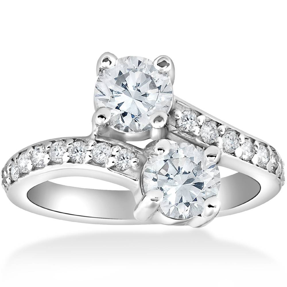 2 Carat Forever Us Two Stone Round Diamond Engagement Ring 14K White Gold Size Selectable