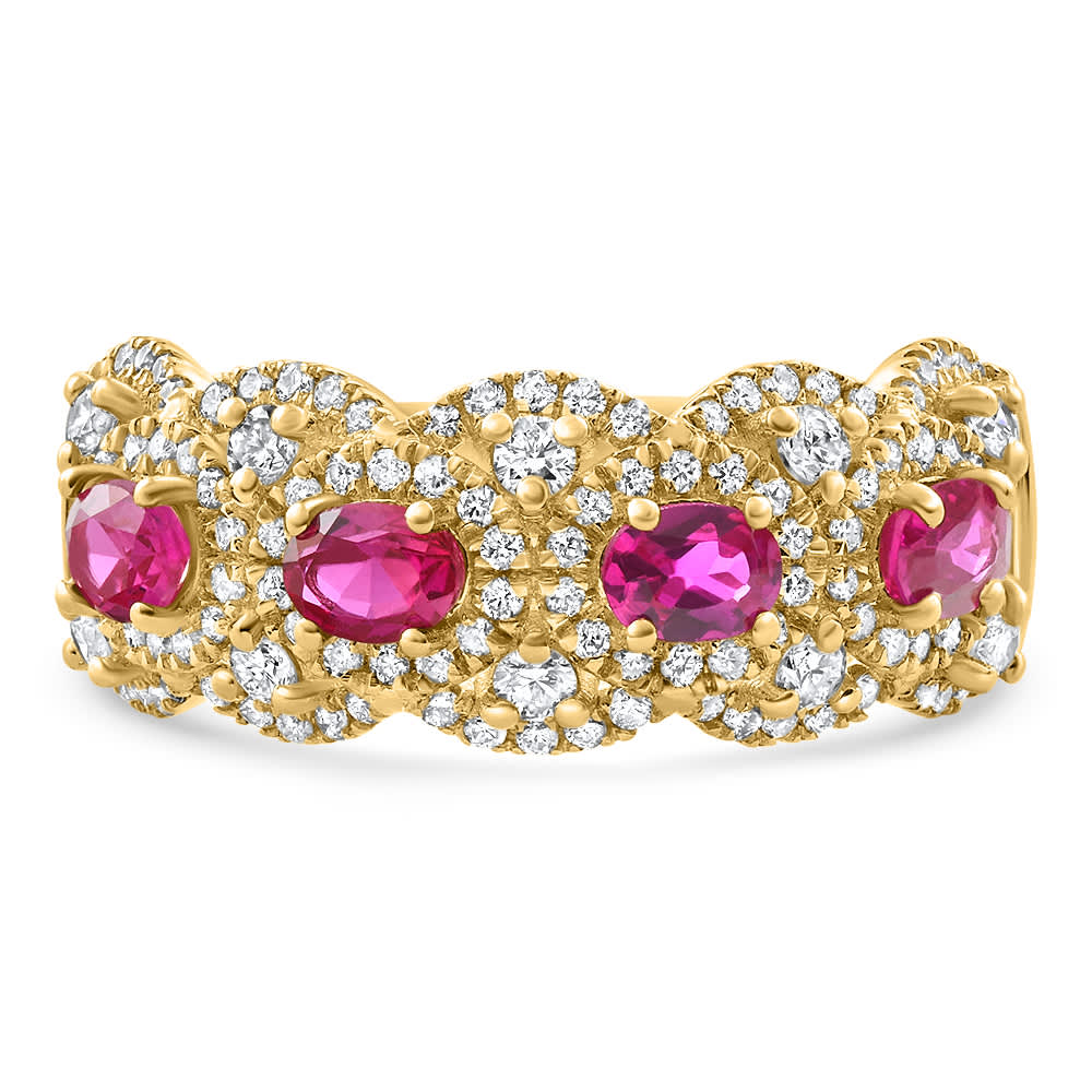 1.43Ct Ruby & Diamond Ring 10k Yellow Gold Lab Grown Size: 7
