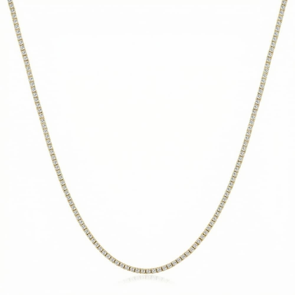 7Ct TW Diamond Tennis Necklace 4-Prong 14k Yellow Gold 16.5" Lab Grown