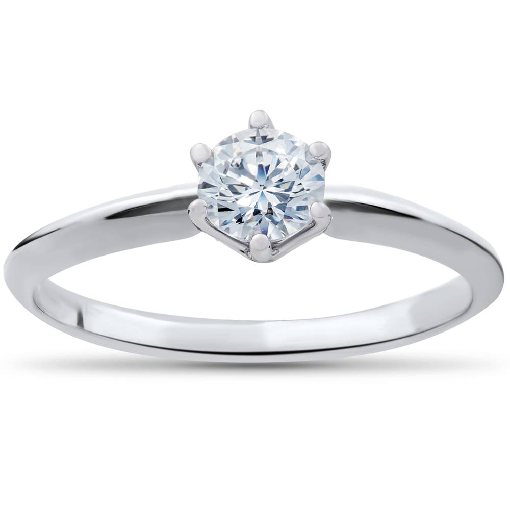 1/3ct Round Diamond Solitaire Engagement Ring 14K White Gold Size 6 Size: 6