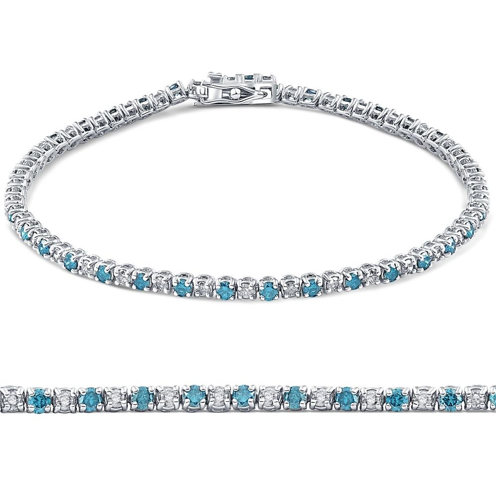 1 1/2ct Blue and White Diamond Tennis Bracelet 14K White Gold