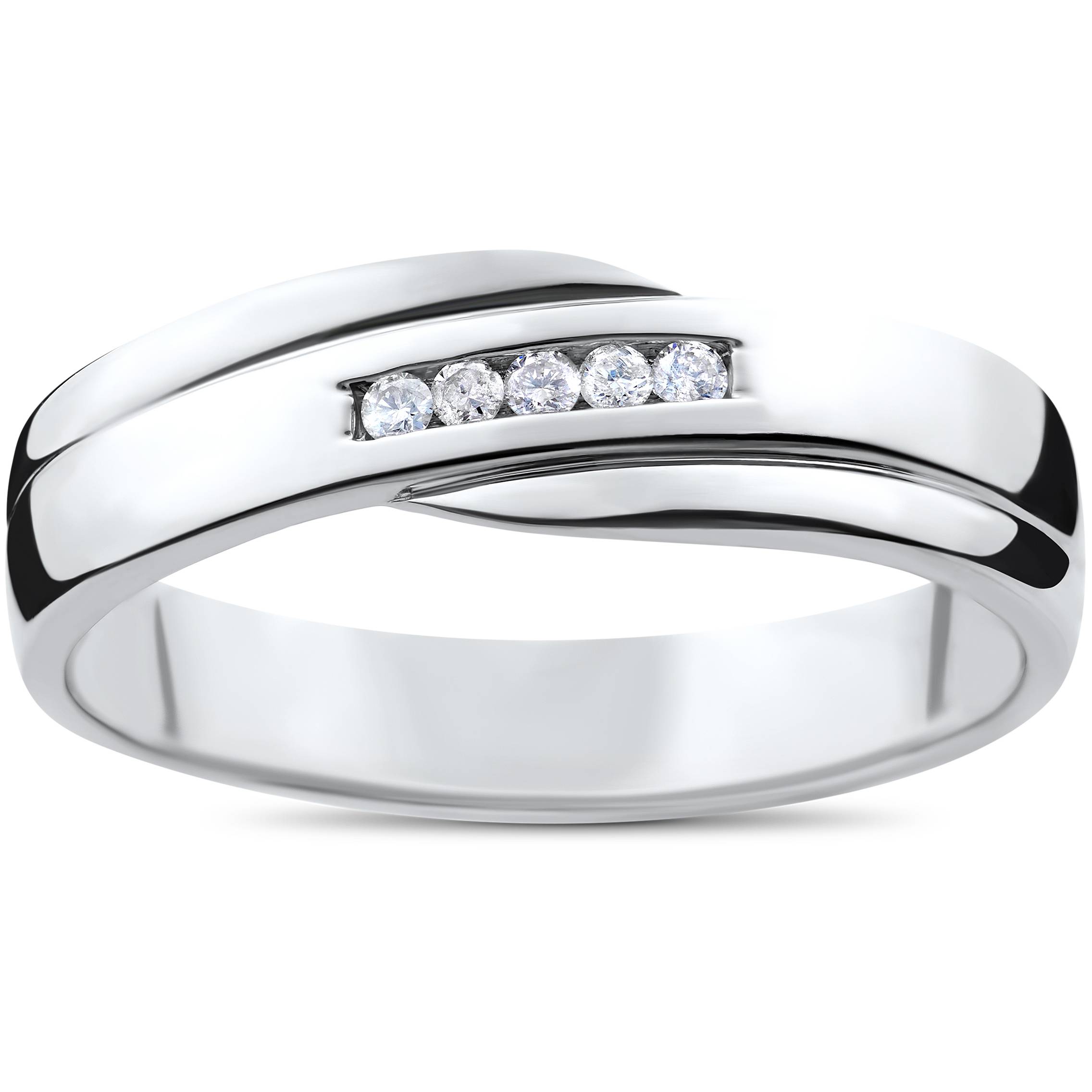 Mens Cut Diamond Wedding Ring 1/6cttw 10K White Gold High Polished Channel Set Size Selectable