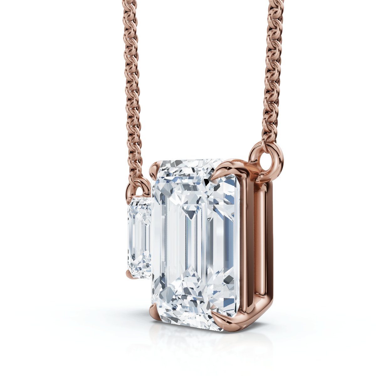 1 1/2Ct Emerald Cut Toi et Moi Diamond Pendant 14k Gold Lab Grown