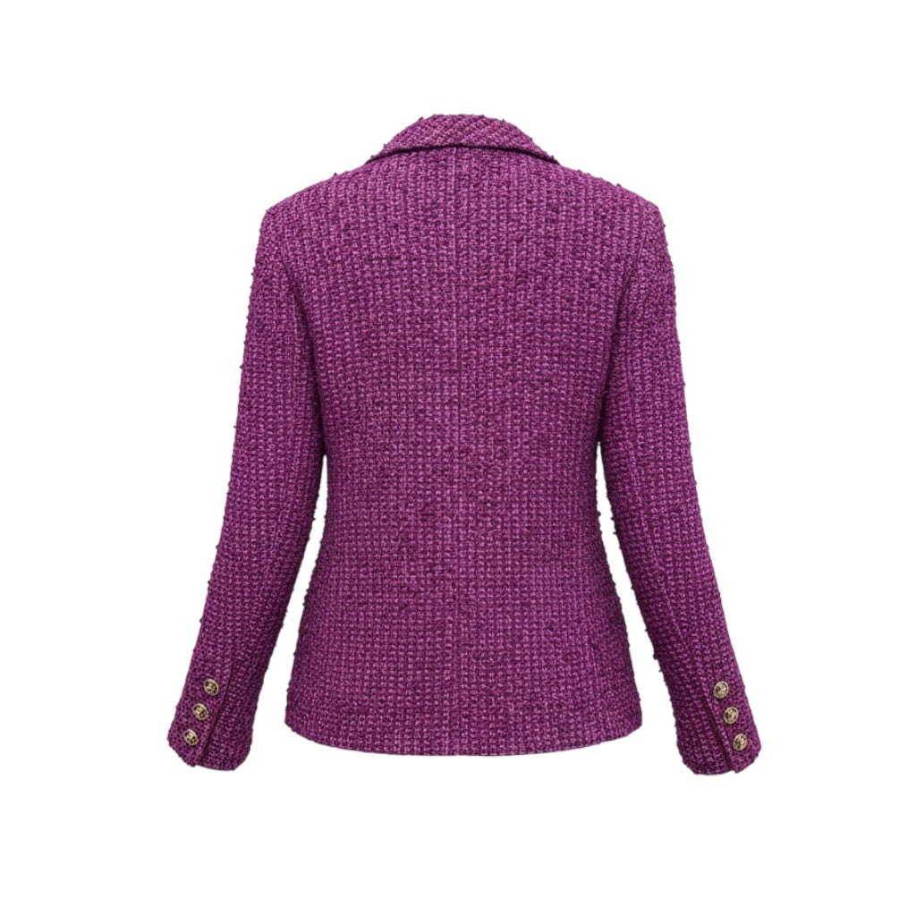 CHANEL PURPLE TWEED PATTERNED BLAZER - SIZE 34