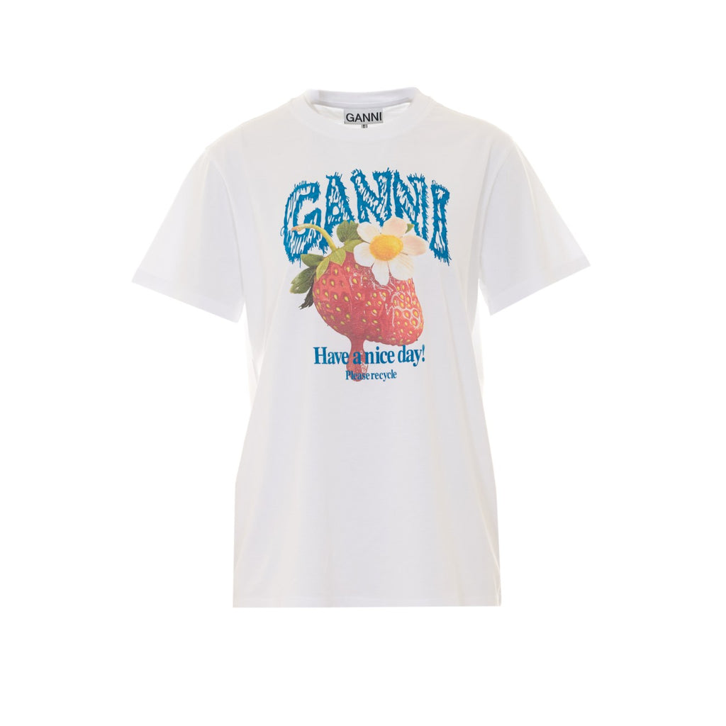 Ganni Women Logo T-Shirt With Strawberry Print