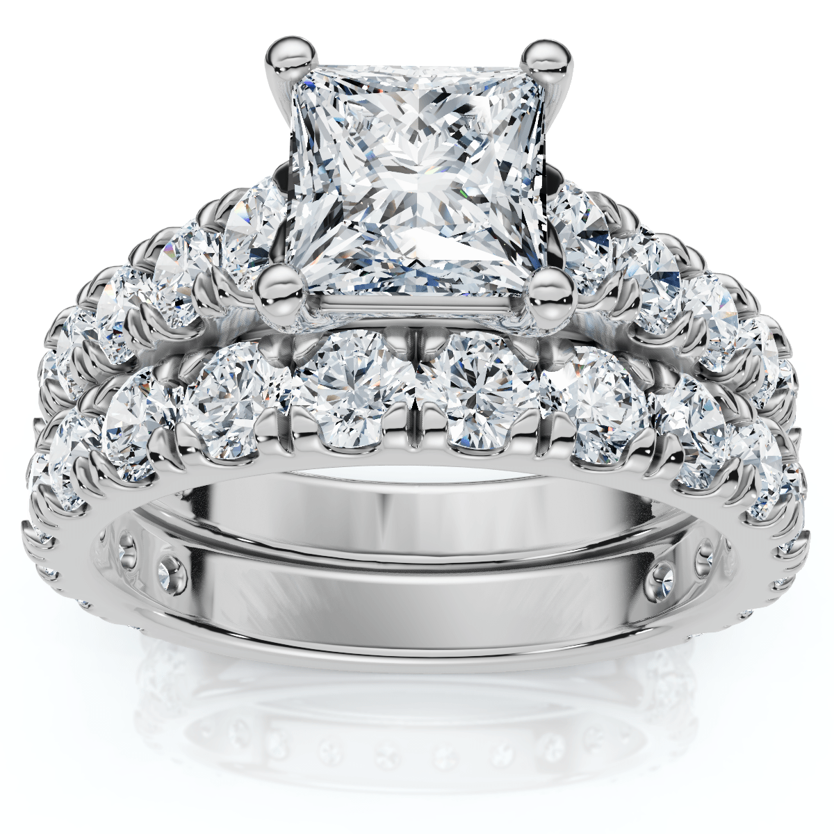 Certified 3Ct Princess Cut Diamond Engagement Ring Set 14k Gold Lab Grown
