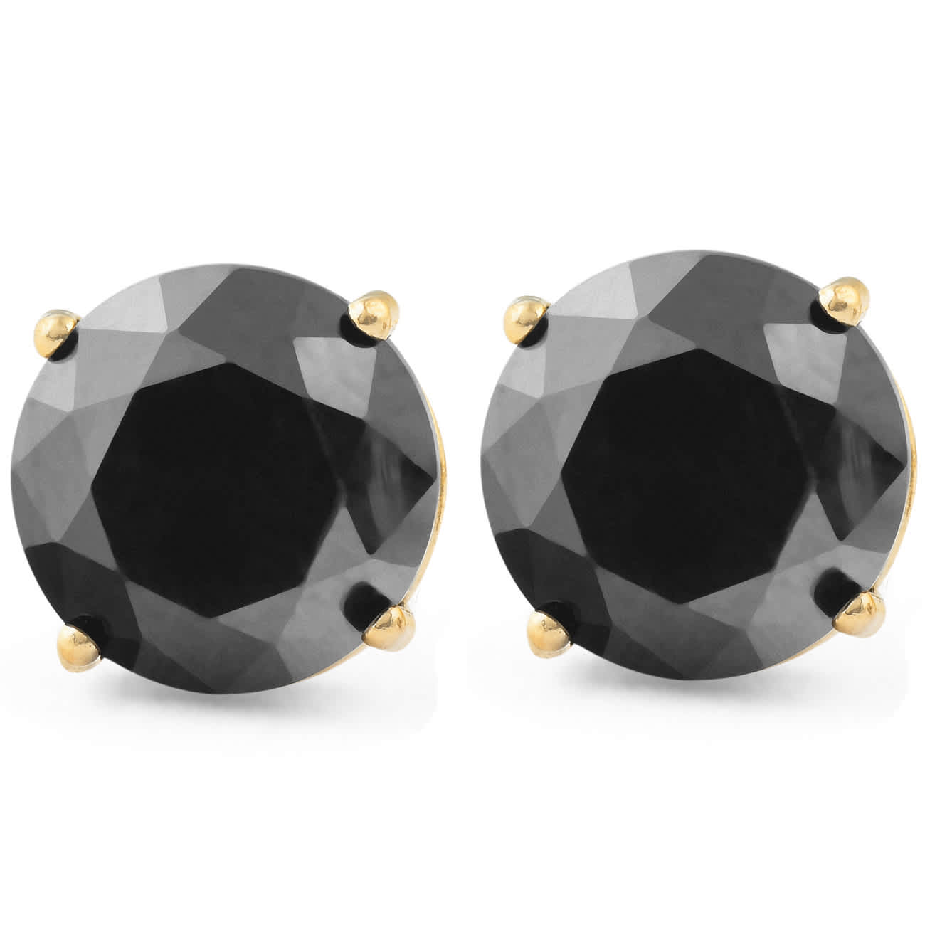 2 1/2Ct Black Diamond Studs 14k Yellow Gold Earrings