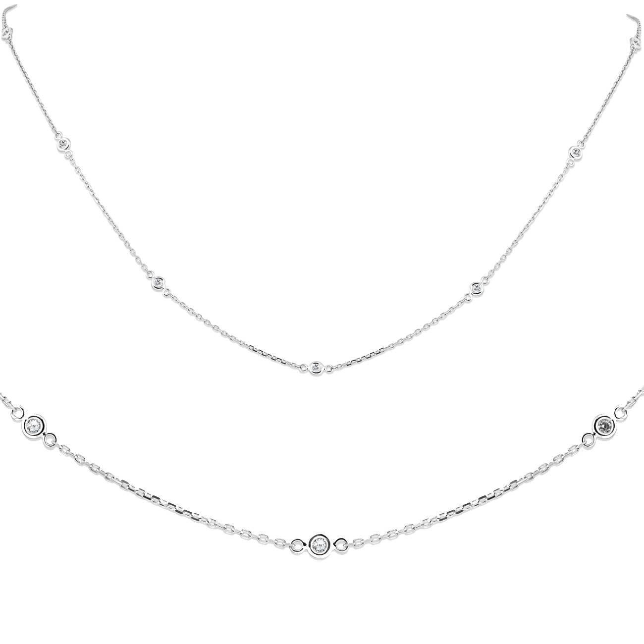 1/4ct Diamonds Bezel Station Necklace 18" 14K White Gold Womens