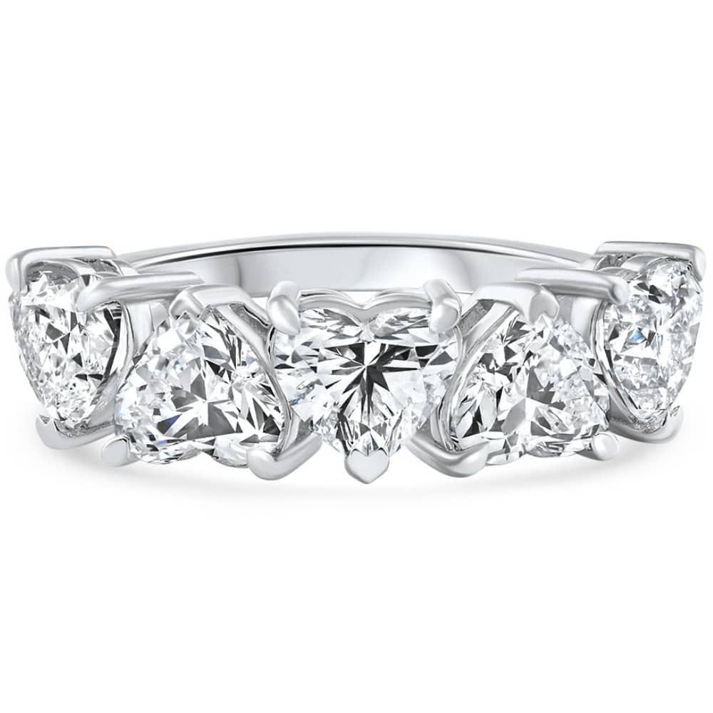 3 3/4Ct Heart Shape Diamond Five Stone Wedding Ring 14k Gold Lab Grown