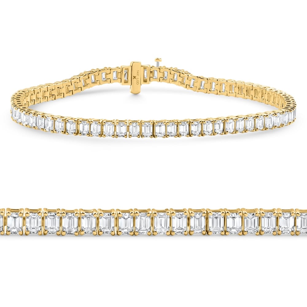 7Ct Emerald Cut Diamond Tennis Bracelet 7" 14k Yellow Gold Size: 7