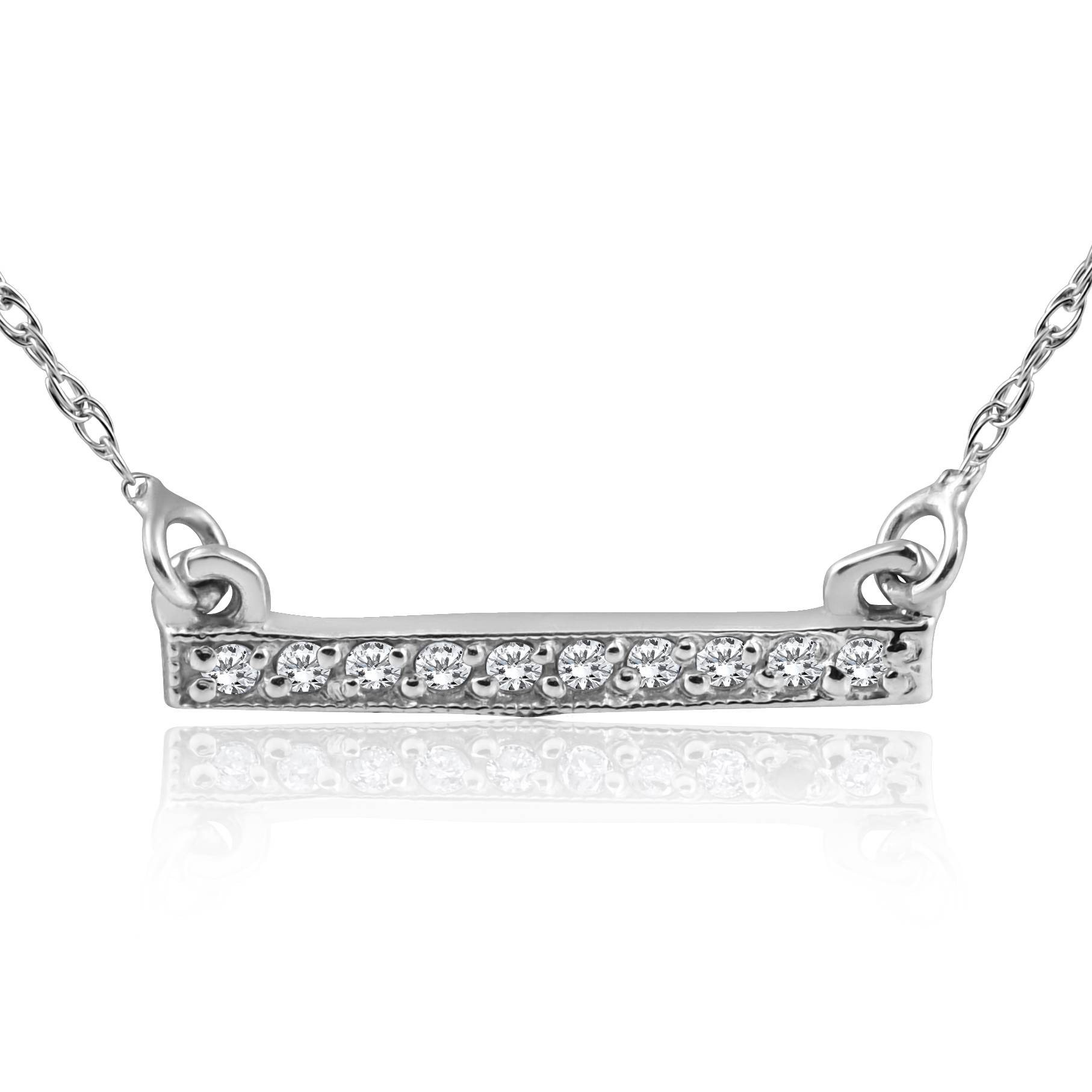 1/16ct Diamond Bar Pendant Necklace 14K White Gold