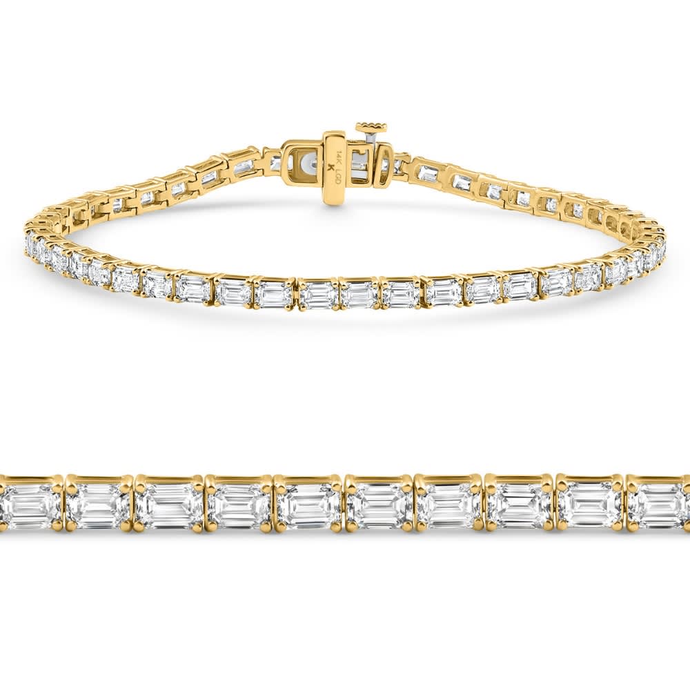 7Ct Emerald Cut Diamond Tennis Bracelet 7" 14k Yellow Gold Size: 7
