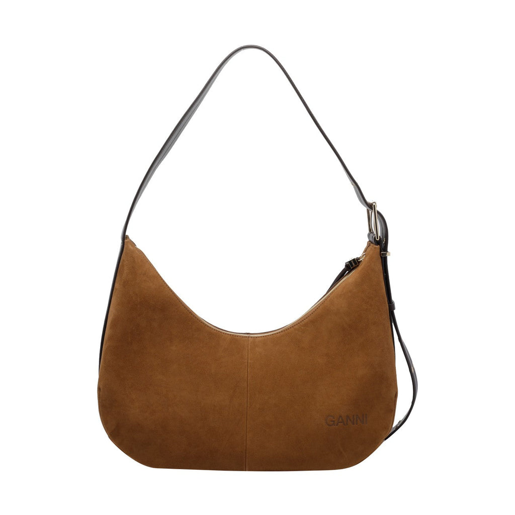 Ganni Women Medium Logo Suede Hobo Bag