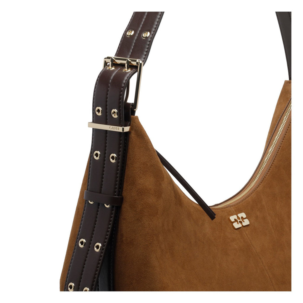 Ganni Women Medium Logo Suede Hobo Bag