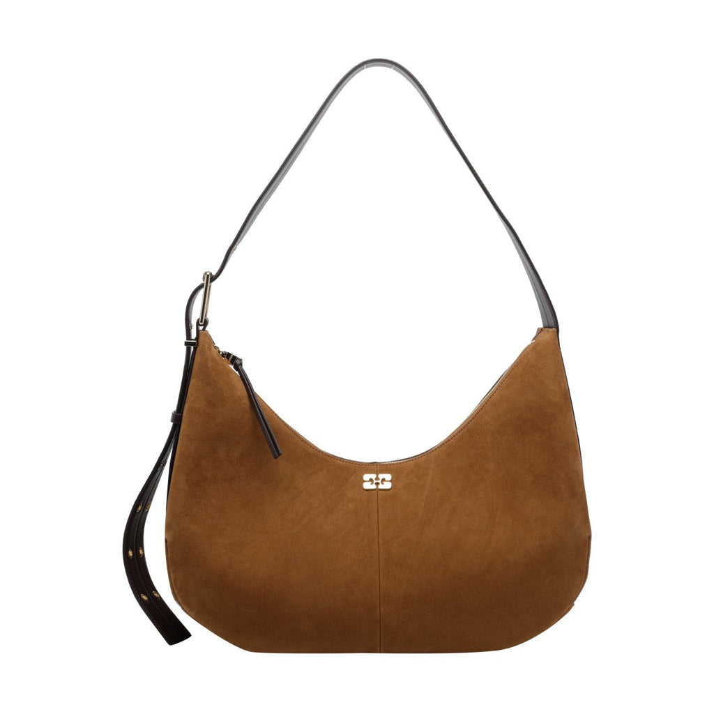 Ganni Women Medium Logo Suede Hobo Bag