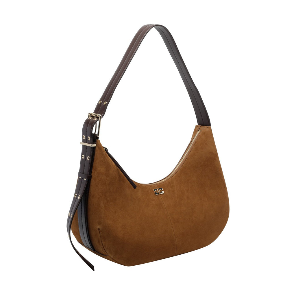 Ganni Women Medium Logo Suede Hobo Bag