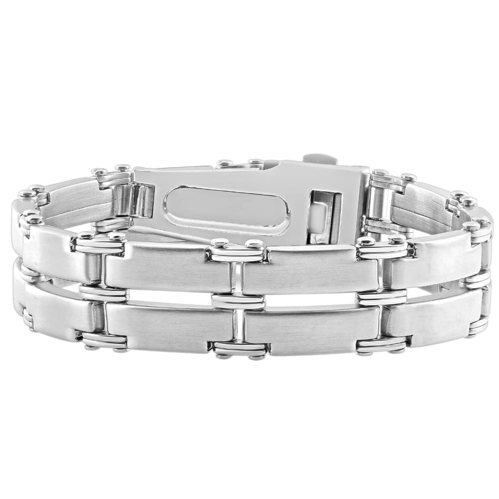 Men's Single Tone Steel and Double Wide LInk  8.5" 15mm Bracelet