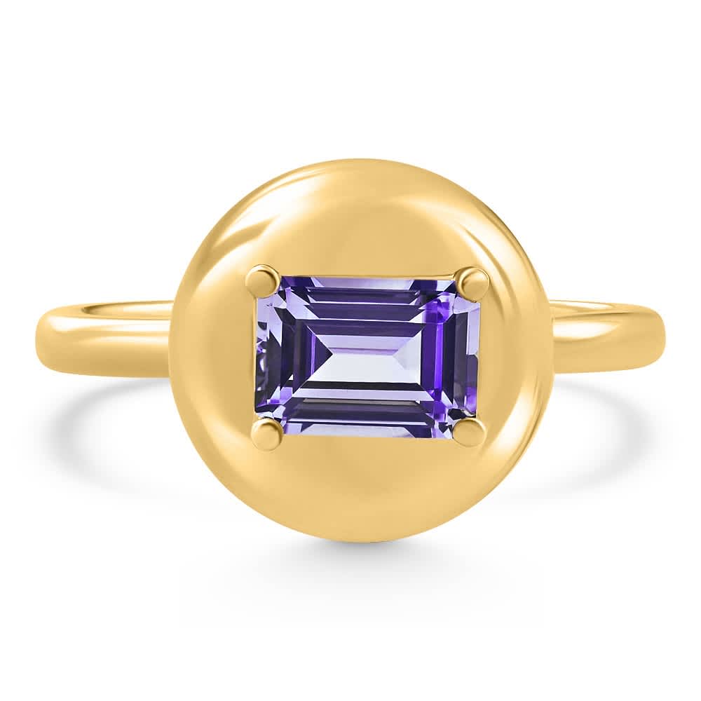 Candy Button 14k Yellow Gold Emerald Cut Amethsty Ring