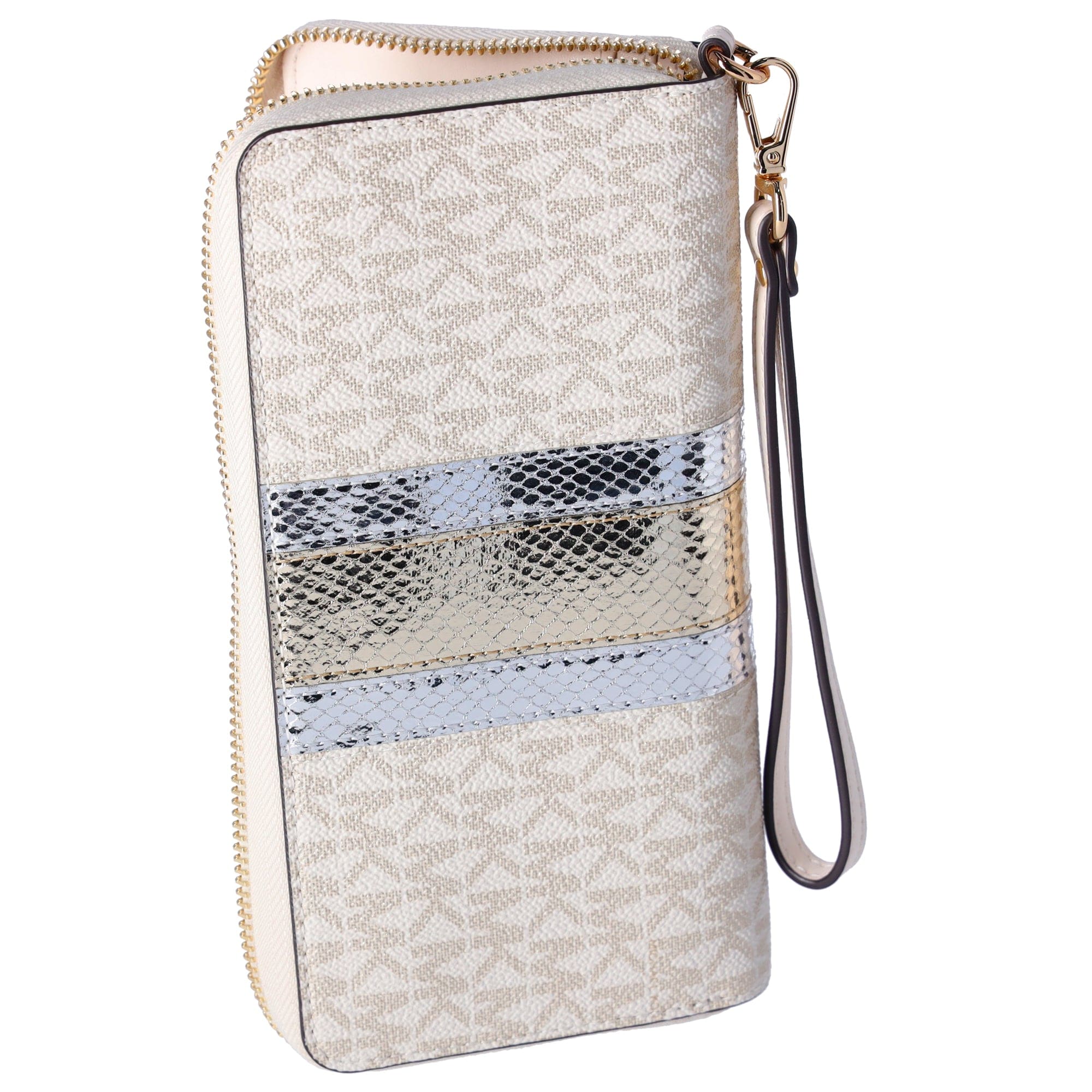 Michael Kors Jet Set Large Continental Wristlet Center Stripe MK Pale Gold