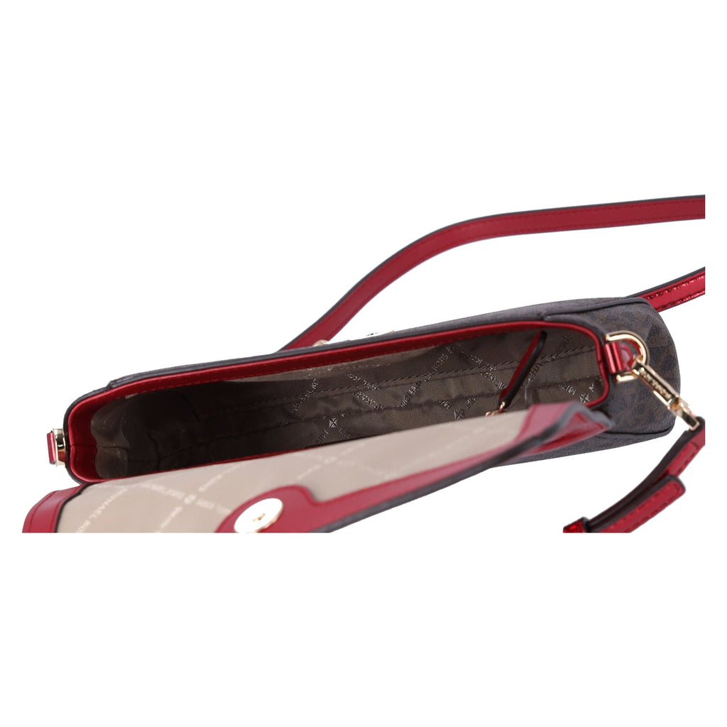 Michael Kors Jet Set Medium Convertible Pouchette Crossbody Brown Red Metallic
