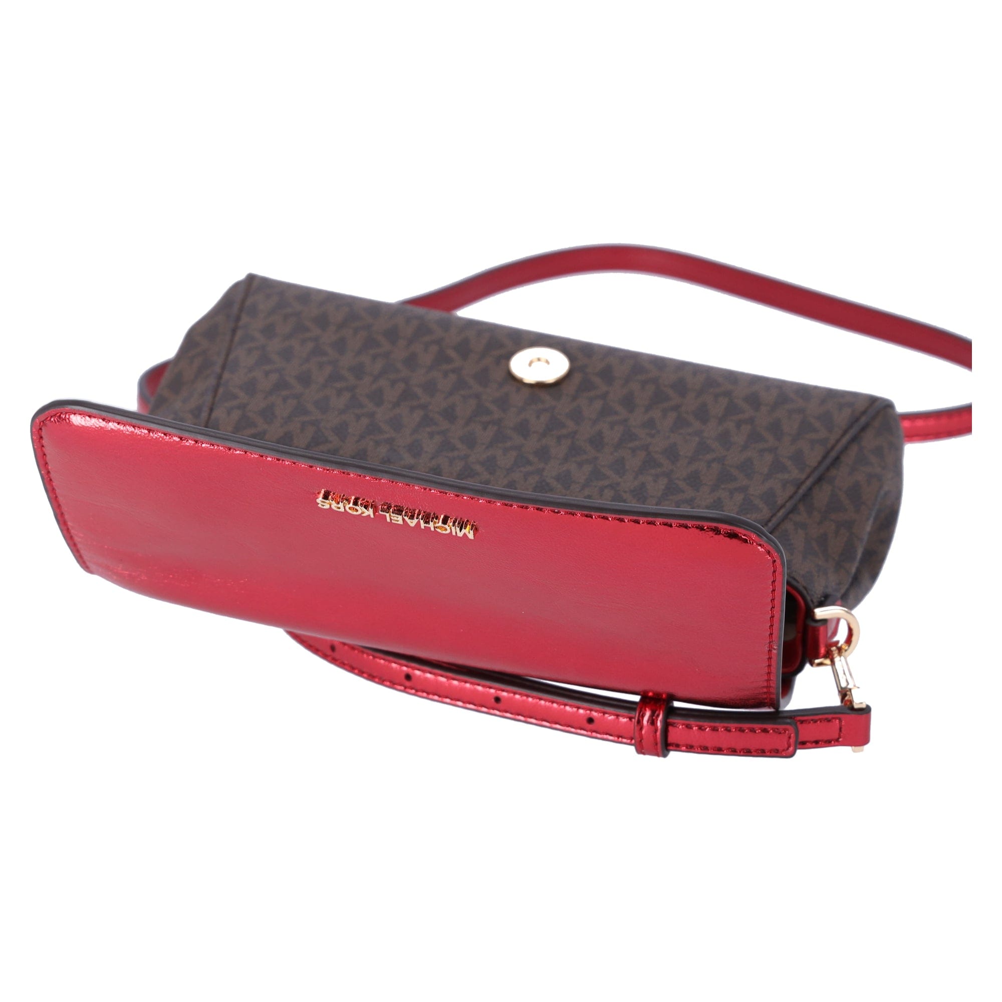 Michael Kors Jet Set Medium Convertible Pouchette Crossbody Brown Red Metallic