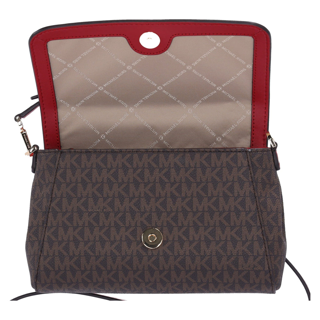 Michael Kors Jet Set Medium Convertible Pouchette Crossbody Brown Red Metallic