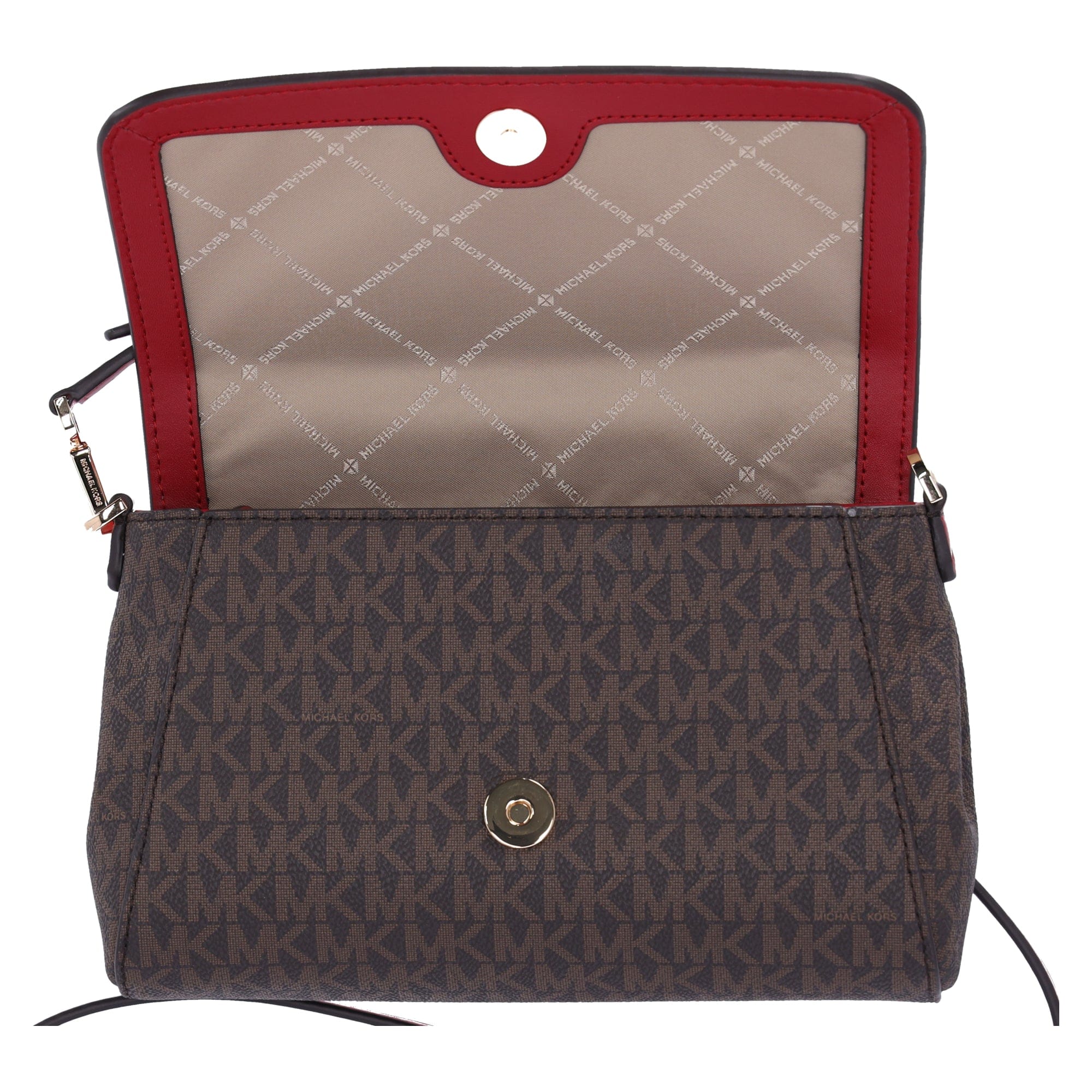 Michael Kors Jet Set Medium Convertible Pouchette Crossbody Brown Red Metallic