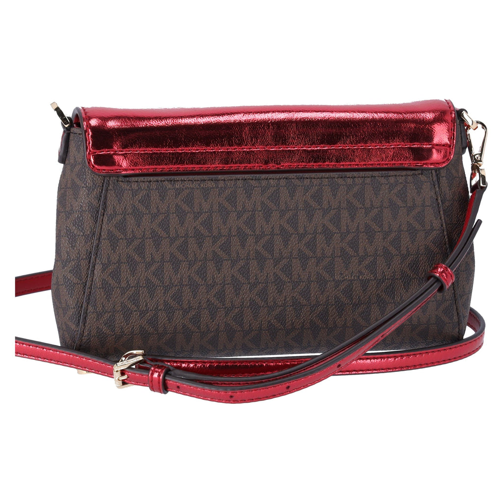 Michael Kors Jet Set Medium Convertible Pouchette Crossbody Brown Red Metallic