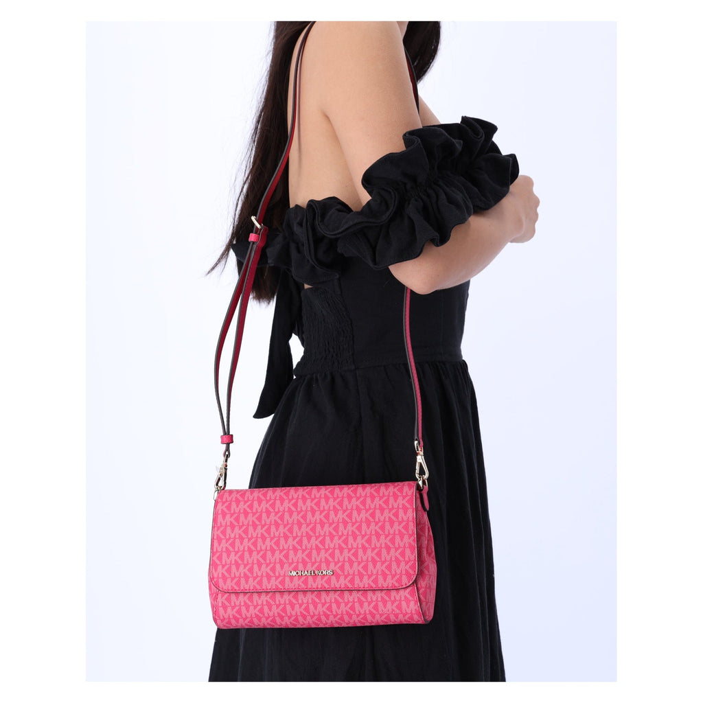 Michael Kors Jet Set Medium Convertible Pouchette Crossbody Electric Pink MK