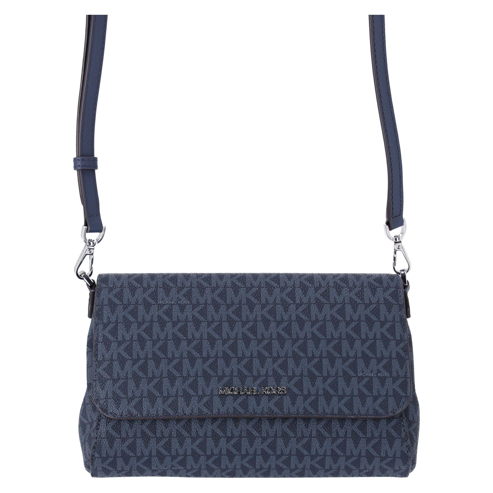 Michael Kors Jet Set Medium Convertible Pouchette Crossbody Navy MK Signature
