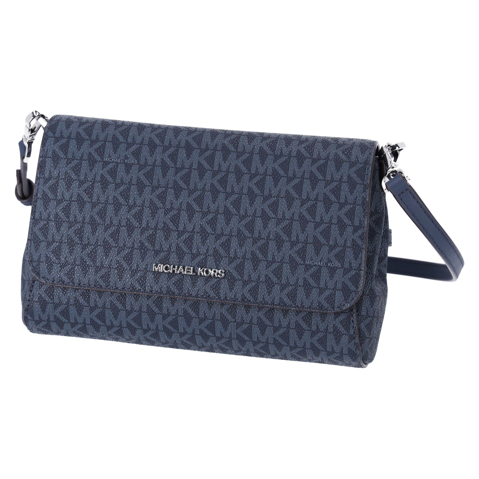 Michael Kors Jet Set Medium Convertible Pouchette Crossbody Navy MK Signature