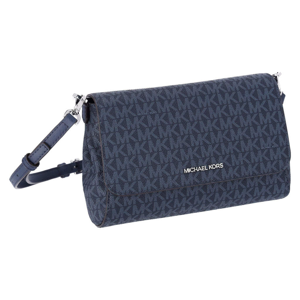 Michael Kors Jet Set Medium Convertible Pouchette Crossbody Navy MK Signature