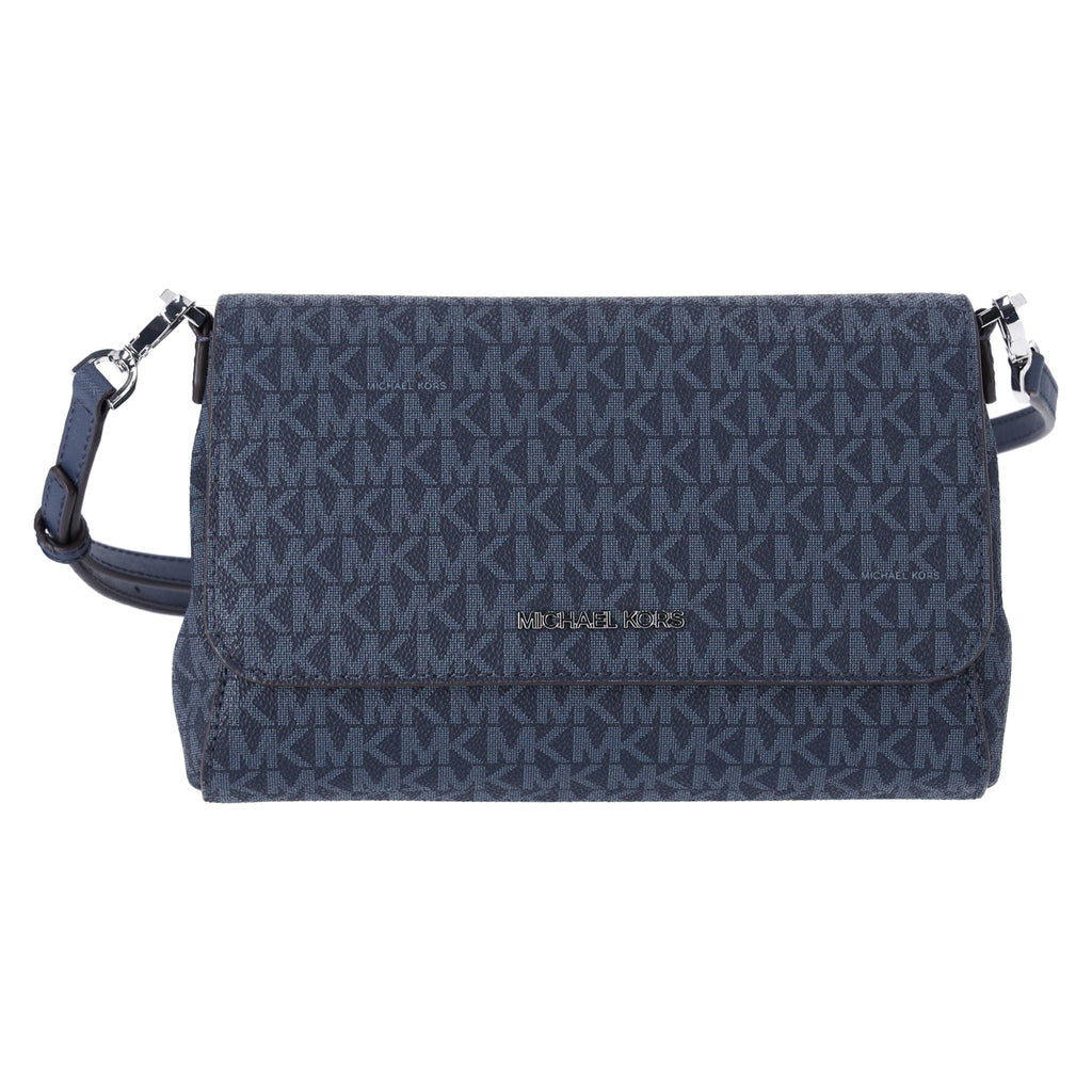 Michael Kors Jet Set Medium Convertible Pouchette Crossbody Navy MK Signature