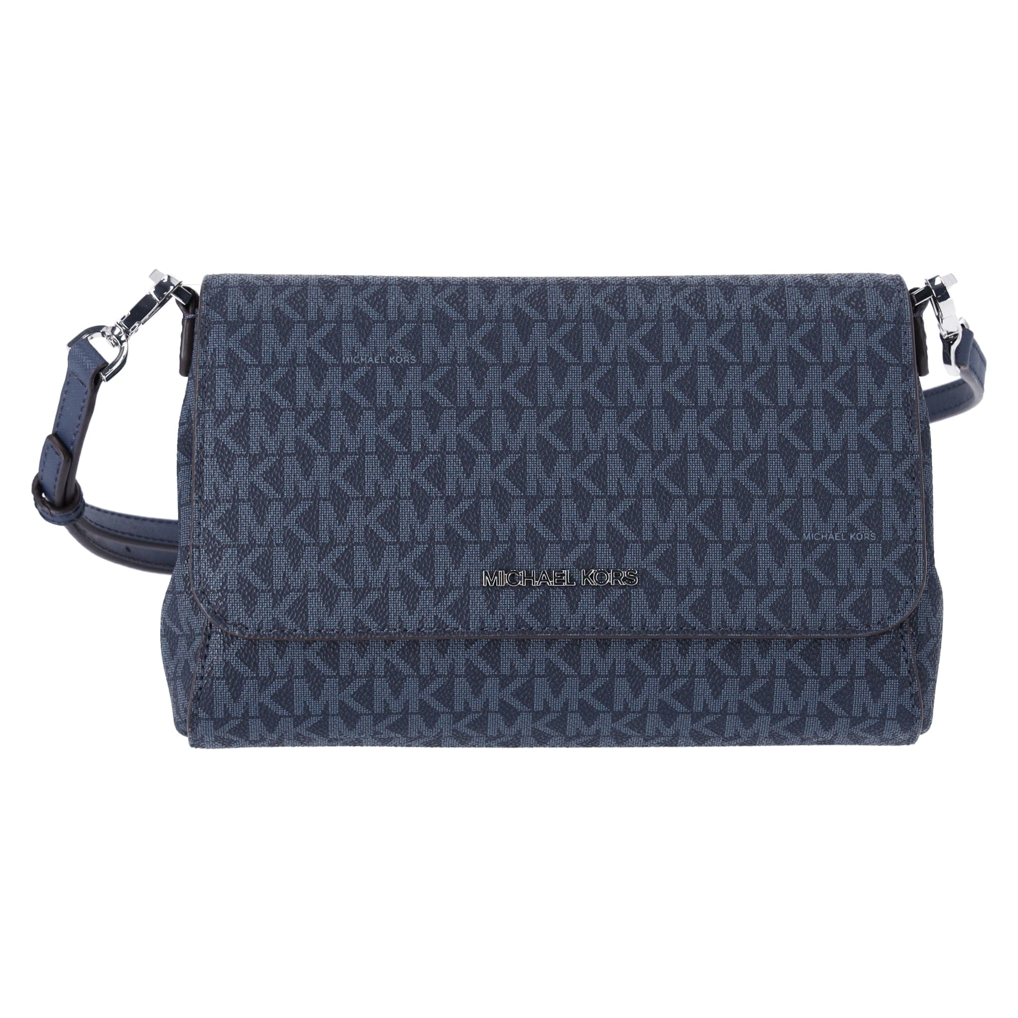 Michael Kors Jet Set Medium Convertible Pouchette Crossbody Navy MK Signature