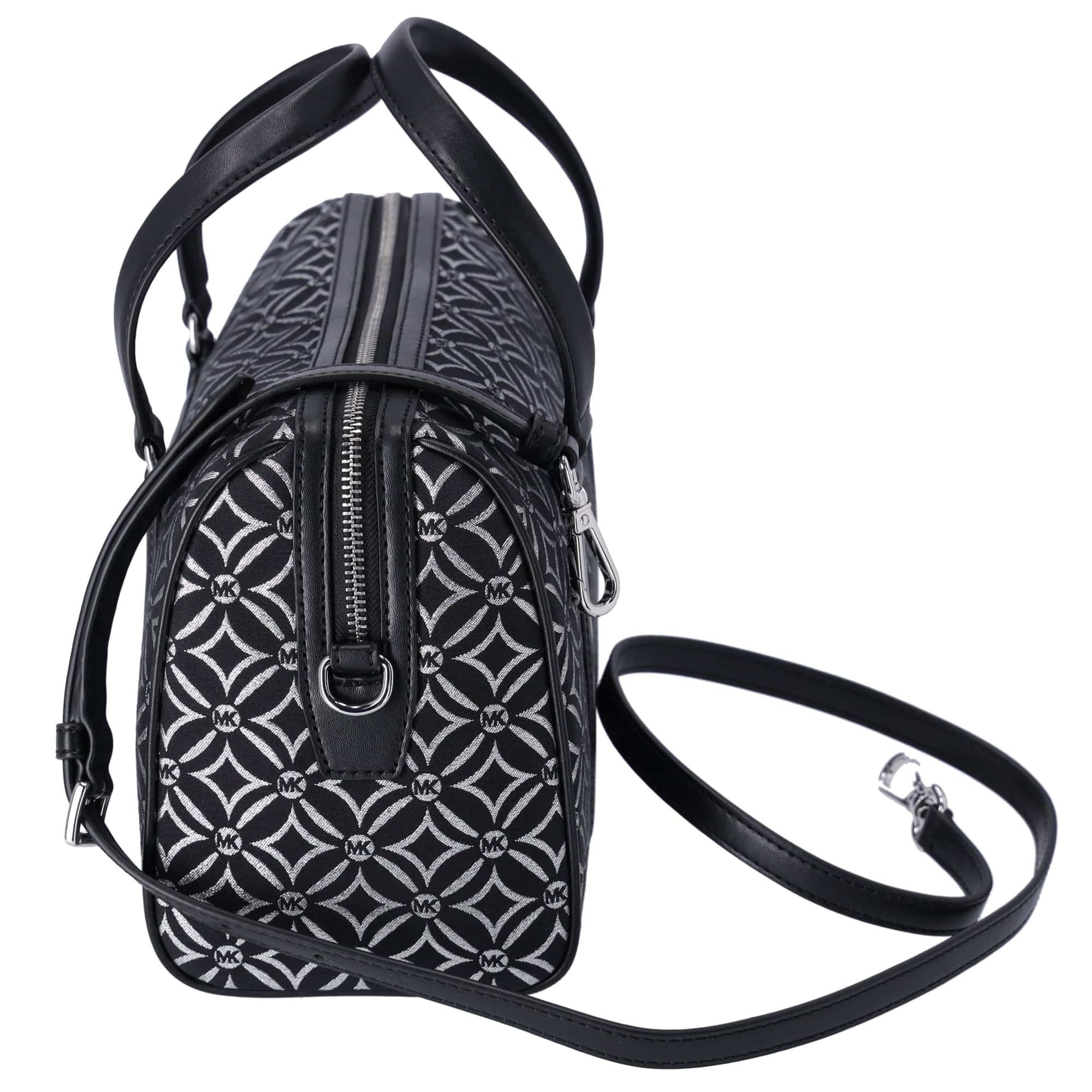Michael Kors Jet Set Medium Duffle Bag Black Silver Logo Silver Metallic