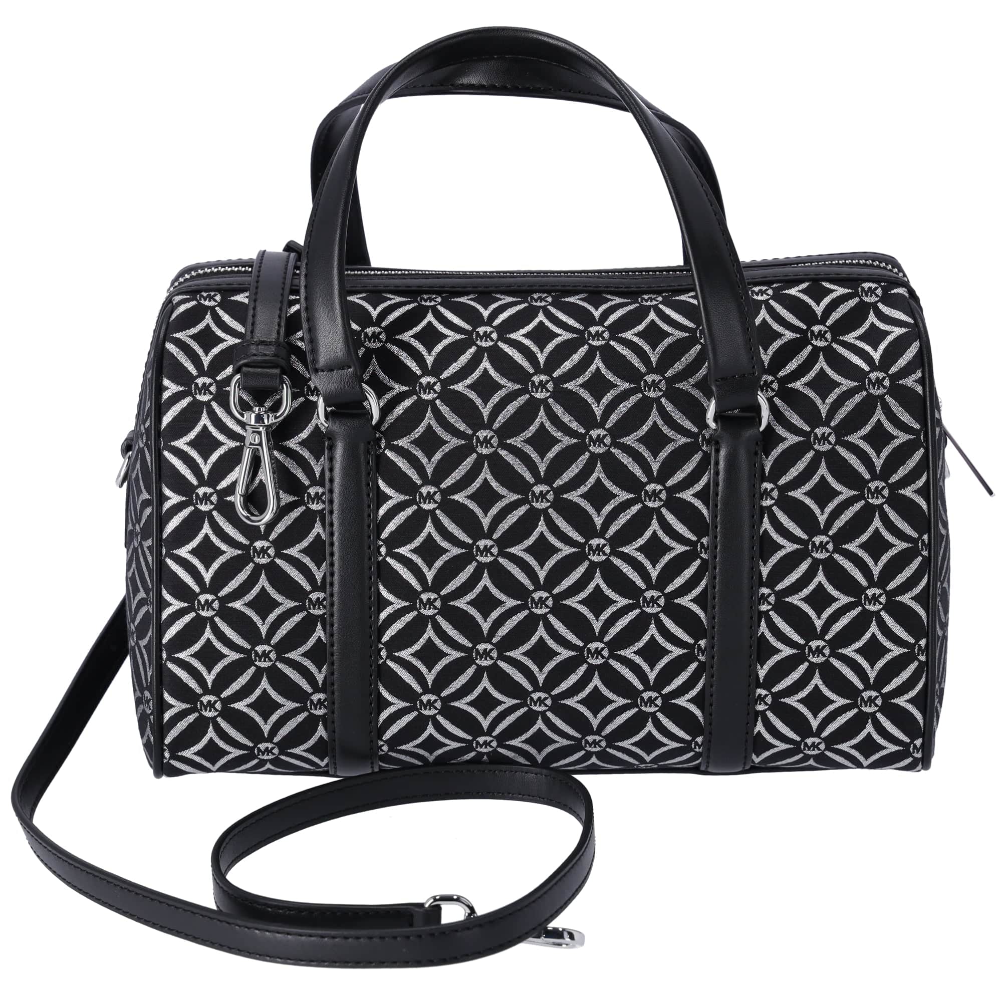 Michael Kors Jet Set Medium Duffle Bag Black Silver Logo Silver Metallic