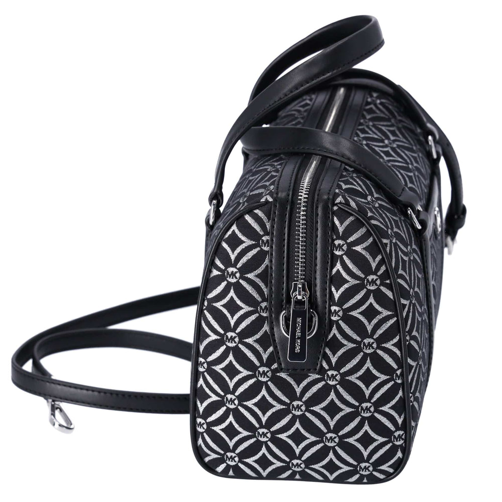 Michael Kors Jet Set Medium Duffle Bag Black Silver Logo Silver Metallic