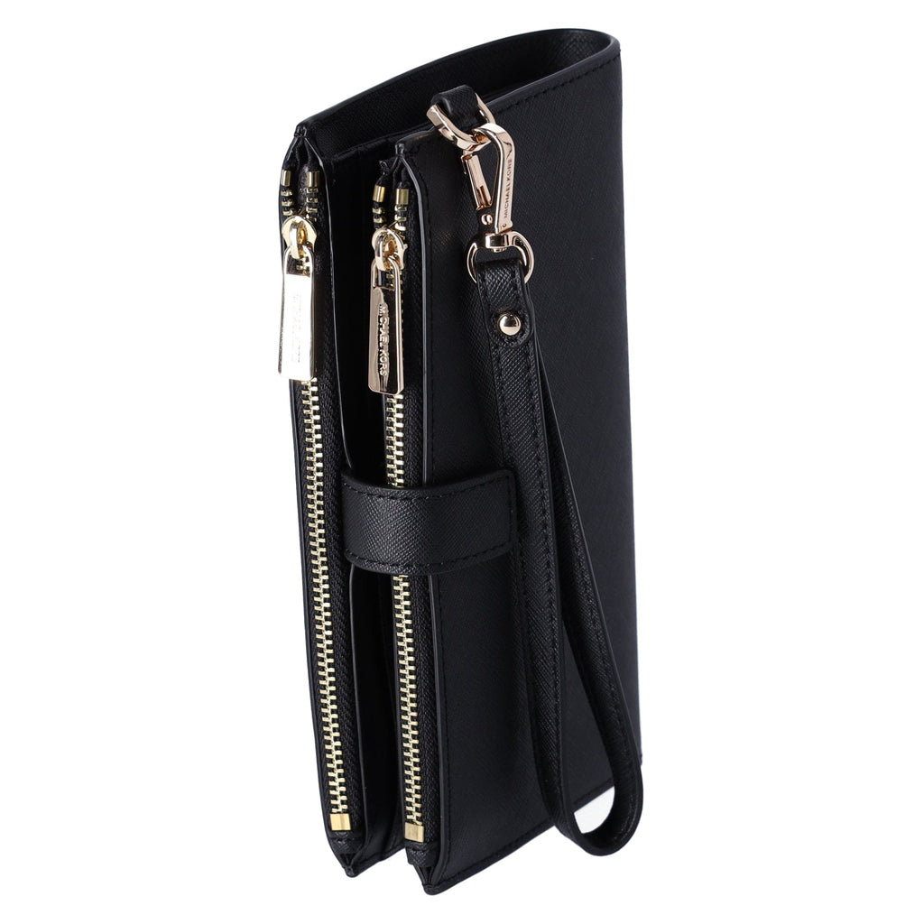Michael Kors JetSet Travel DoubleZip WristletLeather PhoneCase Wallet Black