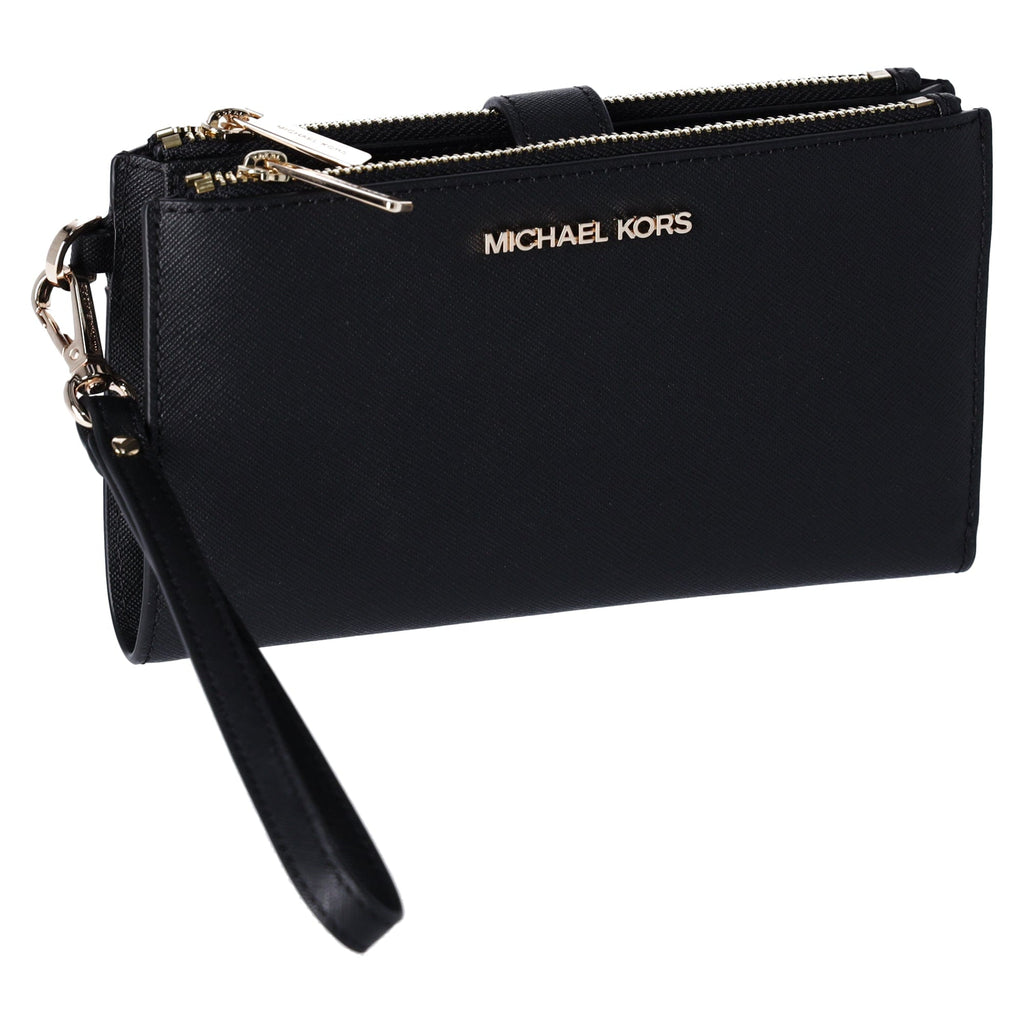 Michael Kors JetSet Travel DoubleZip WristletLeather PhoneCase Wallet Black