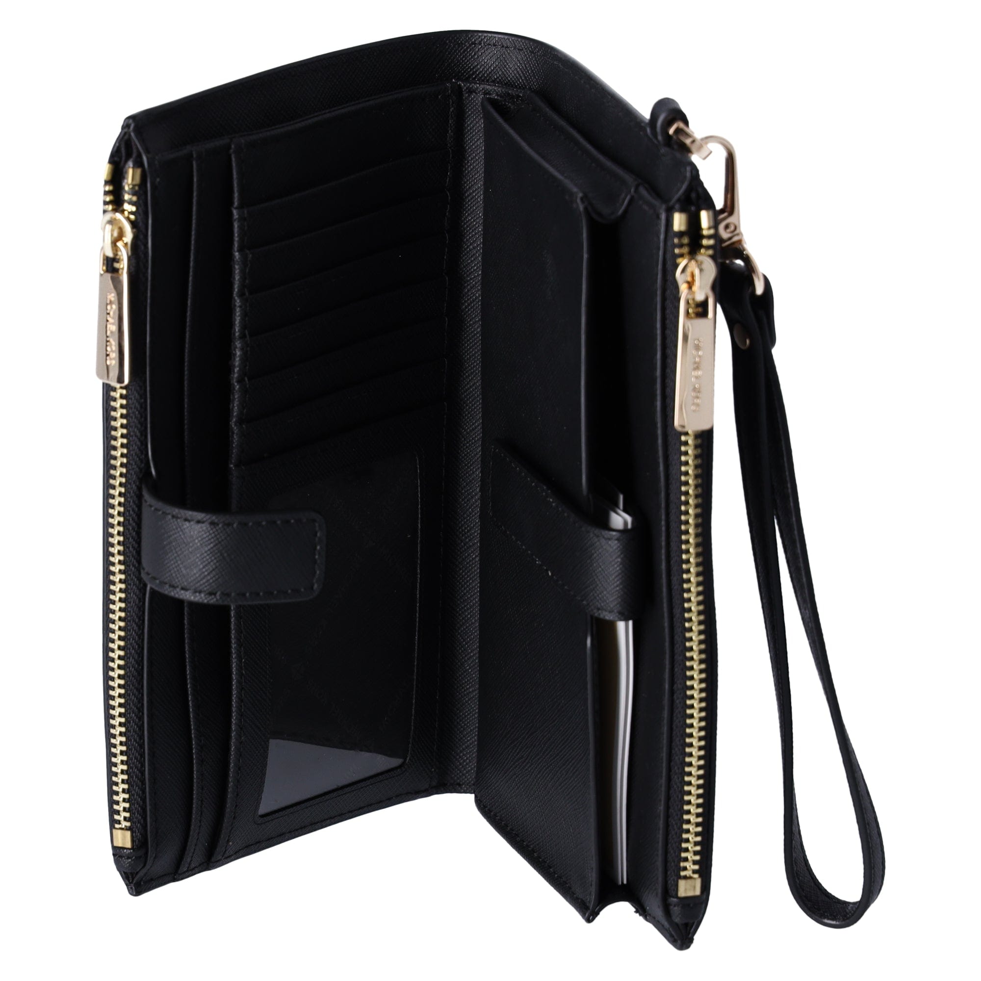 Michael Kors JetSet Travel DoubleZip WristletLeather PhoneCase Wallet Black