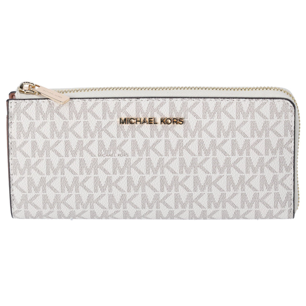 Michael Kors Jet Set Travel Large Logo Quarter Zip wallet Vanilla MK Signature