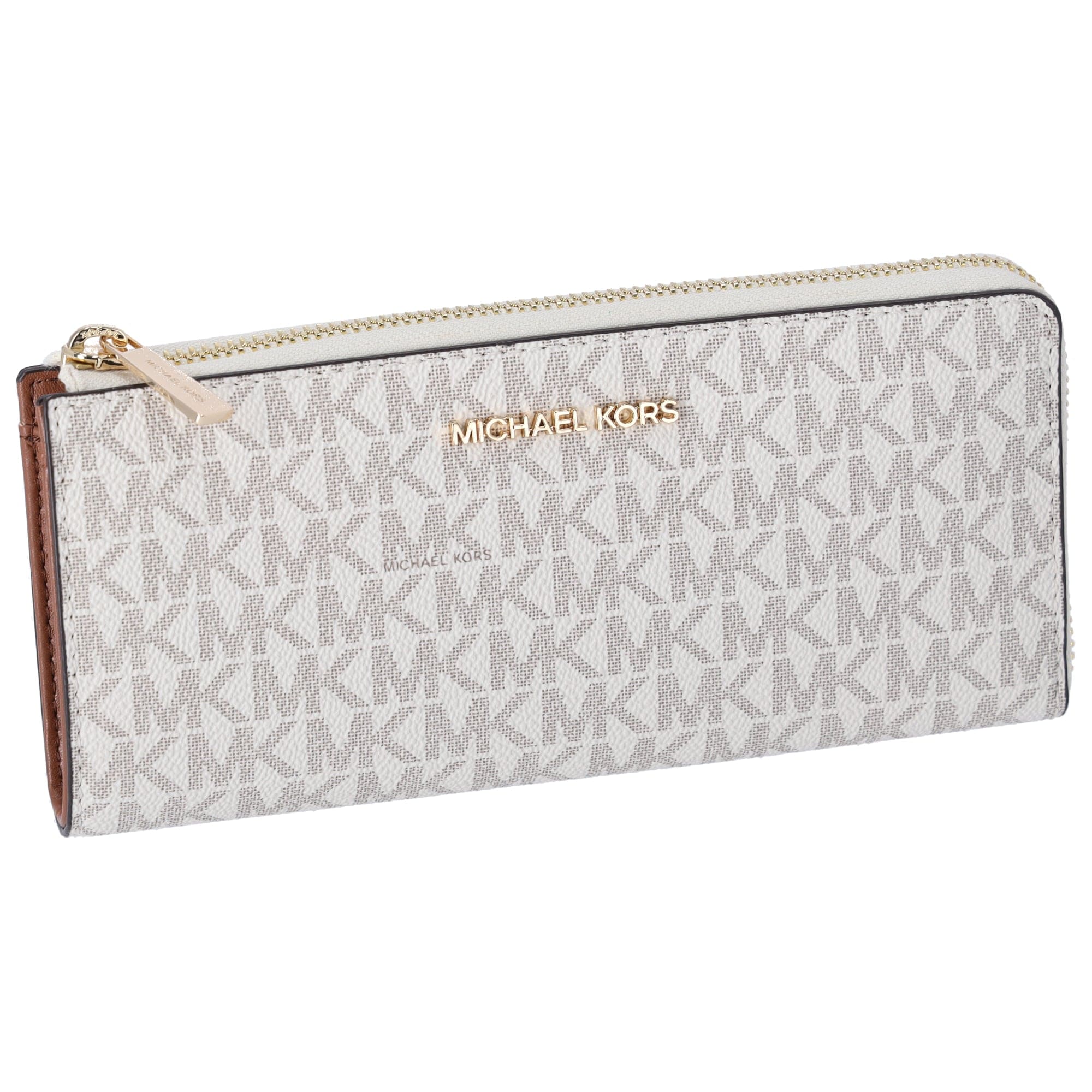 Michael Kors Jet Set Travel Large Logo Quarter Zip wallet Vanilla MK Signature