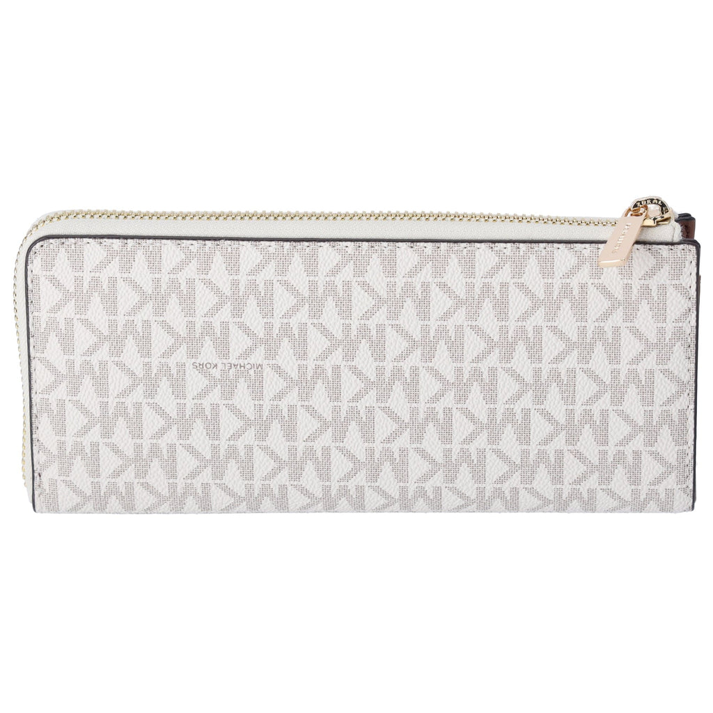 Michael Kors Jet Set Travel Large Logo Quarter Zip wallet Vanilla MK Signature