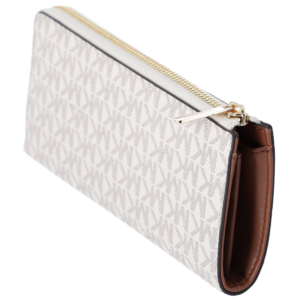 Michael Kors Jet Set Travel Large Logo Quarter Zip wallet Vanilla MK Signature