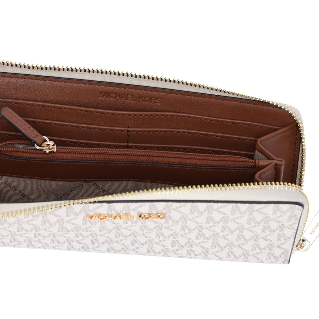 Michael Kors Jet Set Travel Large Logo Quarter Zip wallet Vanilla MK Signature
