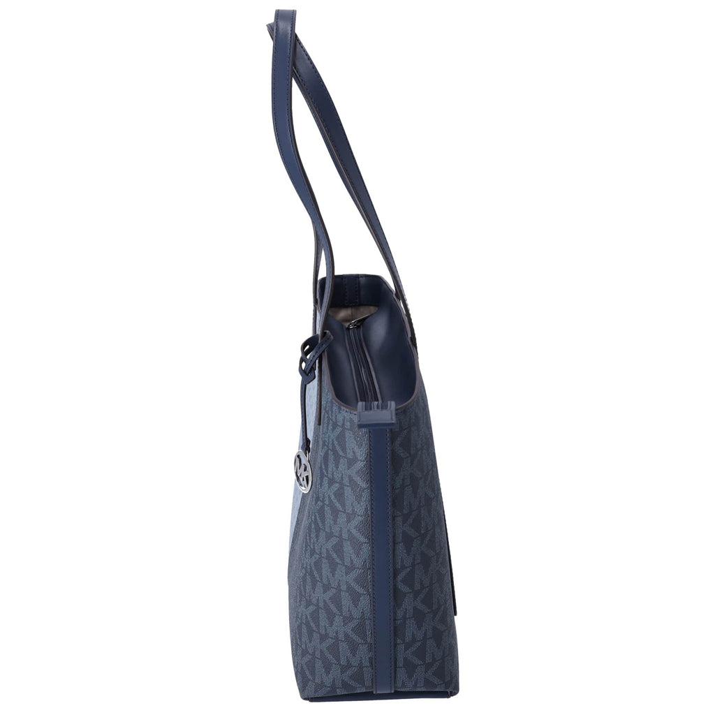 Michael Kors Jet Set Travel Medium Top Zip Tote Navy Multi MK Signature