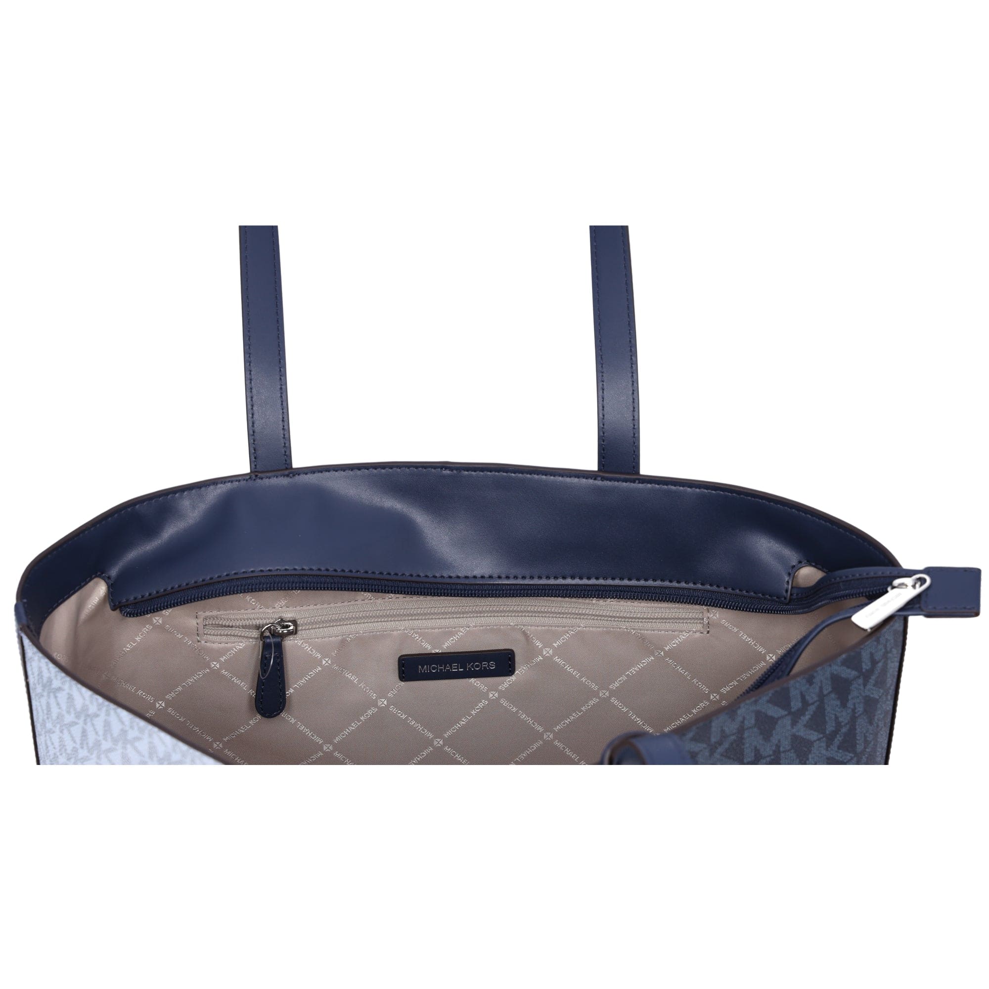 Michael Kors Jet Set Travel Medium Top Zip Tote Navy Multi MK Signature