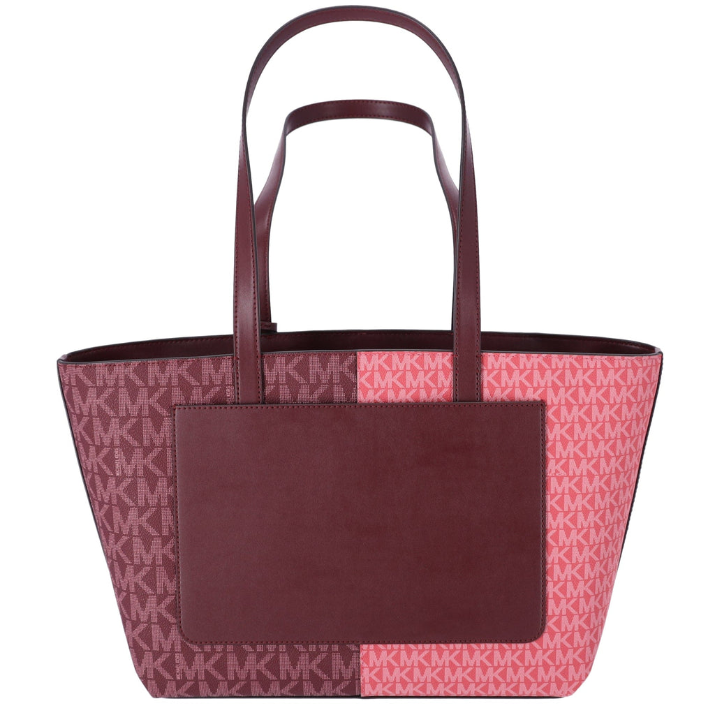 Michael Kors Jet Set Travel Medium Zip Top Tote Oxblood Multi MK Signature